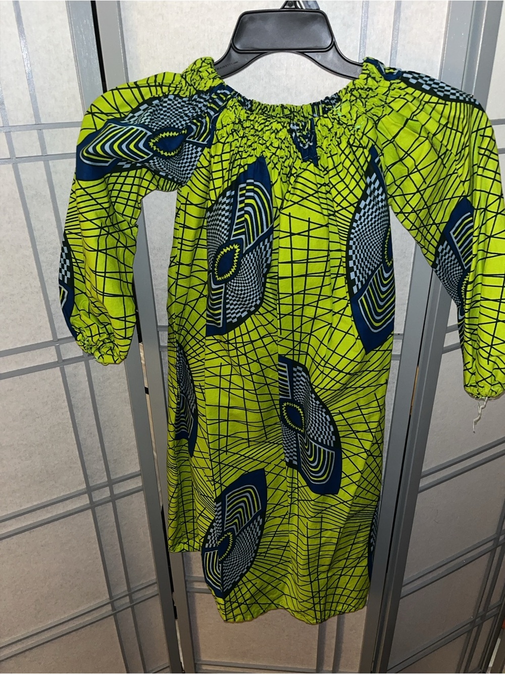 Bright Lime Green Off-Shoulder Printed Women’s Dress